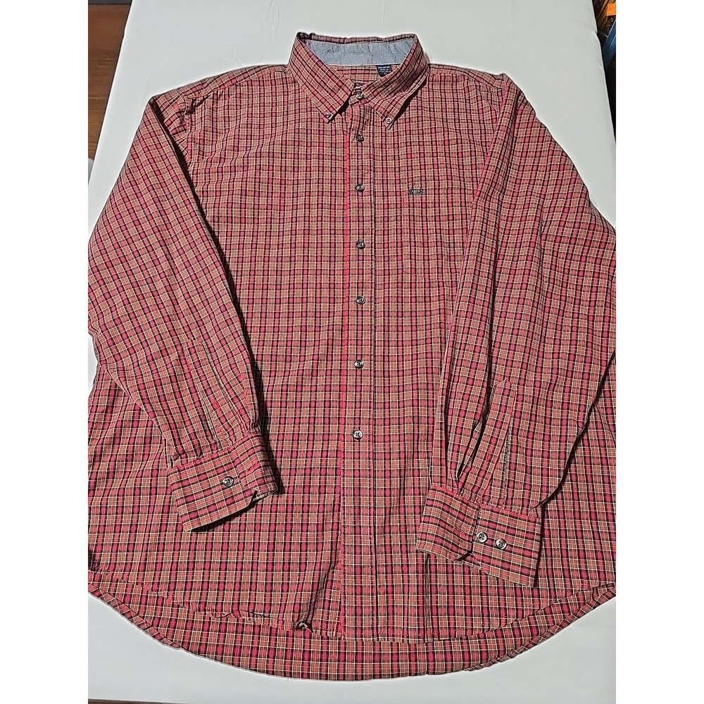 IZOD Mens XL Button Down Long Sleeve Casual Shirt Red Blue Yellow Plaid Preppy